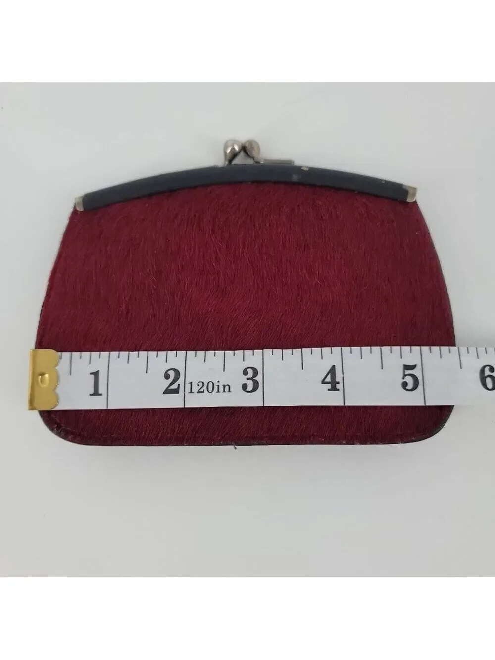 Fossil Leather & Hair-On Hide Frame Wallet Red Black Kiss Lock Clutch